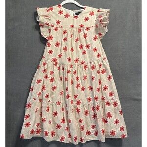 En Saison Poplin Tiered‎ Ruffle Sleeve Short Dress Poppy Floral Print Size S